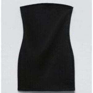 Zara NWT Strapless Minimalist Contemporary Classic Little Black Mini Dress S